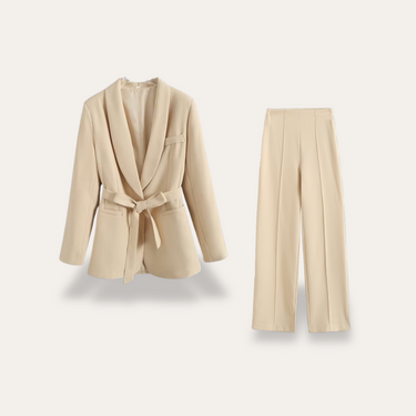 Belted Blazer and Wide-Leg Trousers Set