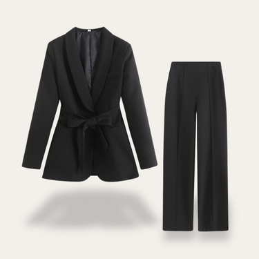 Belted Blazer and Wide-Leg Trousers Set