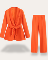 Belted Blazer and Wide-Leg Trousers Set