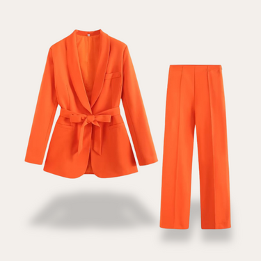 Belted Blazer and Wide-Leg Trousers Set