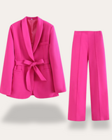 Belted Blazer and Wide-Leg Trousers Set