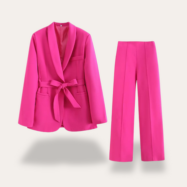Belted Blazer and Wide-Leg Trousers Set