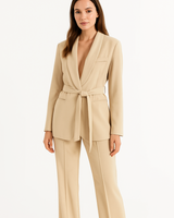 Belted Blazer and Wide-Leg Trousers Set