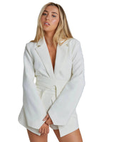 Belted Blazer with Wide Lapels and Defined Silhouette