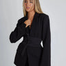 Belted Blazer with Wide Lapels and Defined Silhouette