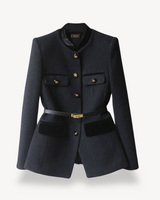 Belted Structured Blazer with Button-Front Closure