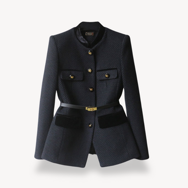 Belted Structured Blazer with Button-Front Closure