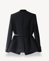 Belted Structured Blazer with Button-Front Closure
