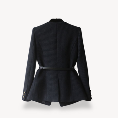 Belted Structured Blazer with Button-Front Closure