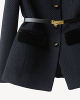 Belted Structured Blazer with Button-Front Closure