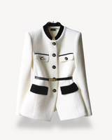 Belted Structured Blazer with Button-Front Closure