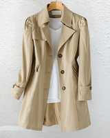 Detail shot of the side hip pocket on the belted trench coat