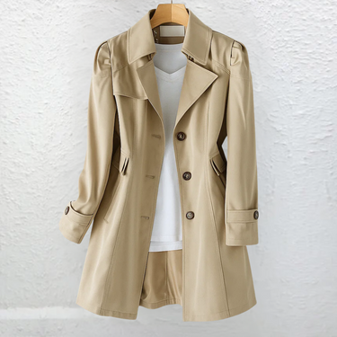 Detail shot of the side hip pocket on the belted trench coat