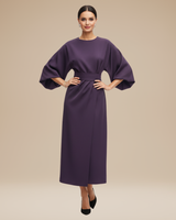 Belted Wrap Midi Dress with Wide Sleeves and V Neckline