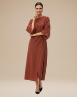 Belted Wrap Midi Dress with Wide Sleeves and V Neckline