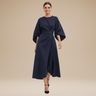 Belted Wrap Midi Dress with Wide Sleeves and V Neckline