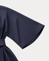 Belted Wrap Midi Dress with Wide Sleeves and V Neckline