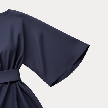 Belted Wrap Midi Dress with Wide Sleeves and V Neckline
