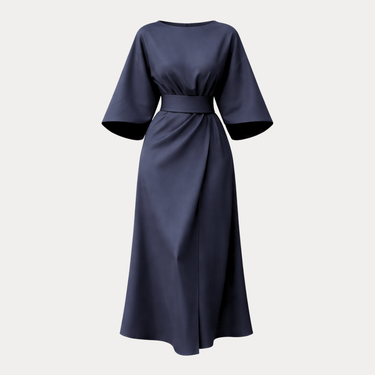 Belted Wrap Midi Dress with Wide Sleeves and V Neckline