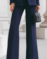 Blazer and Flared Trousers Set with Stand Collar