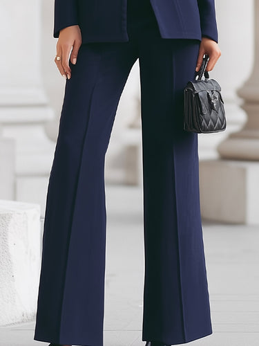 Blazer and Flared Trousers Set with Stand Collar