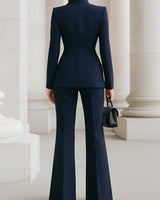 Blazer and Flared Trousers Set with Stand Collar