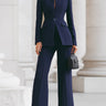 Blazer and Flared Trousers Set with Stand Collar