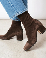 Block Heel Suede Ankle Boots with Square Toe