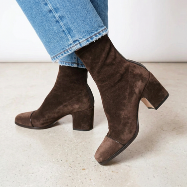 Block Heel Suede Ankle Boots with Square Toe