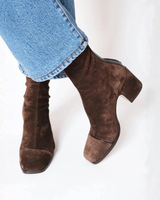 Block Heel Suede Ankle Boots with Square Toe