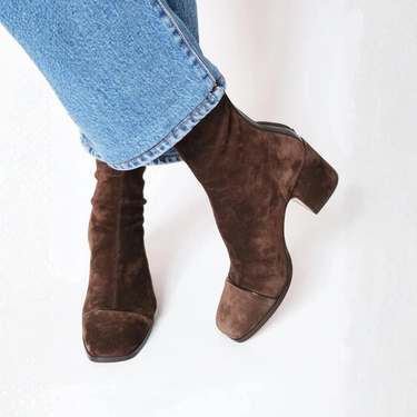 Block Heel Suede Ankle Boots with Square Toe