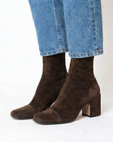 Block Heel Suede Ankle Boots with Square Toe