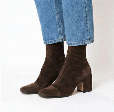 Block Heel Suede Ankle Boots with Square Toe