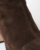 Block Heel Suede Ankle Boots with Square Toe