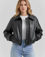 Bomber Jacket in Coated Faux Material