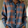 Men's brushed check knit cardigan with shirt collar, button front, and ribbed hem
