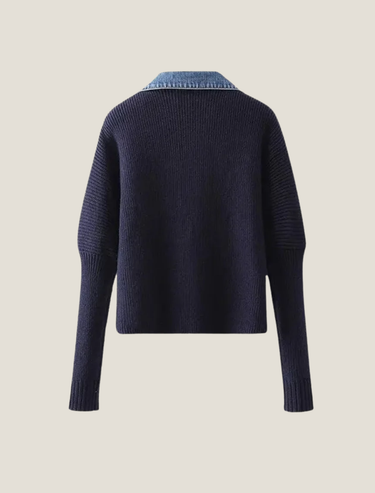 Button-Front Knit Cardigan with Trim