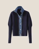 Button-Front Knit Cardigan with Trim