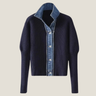 Button-Front Knit Cardigan with Trim
