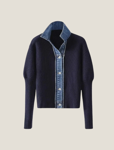 Button-Front Knit Cardigan with Trim