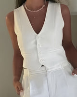 Button Front Vest Top with Deep V Neck