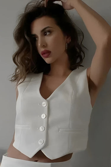 Button Front Vest Top with Deep V Neck