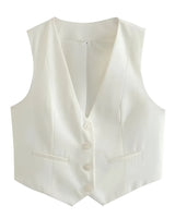 Button Front Vest Top with Deep V Neck