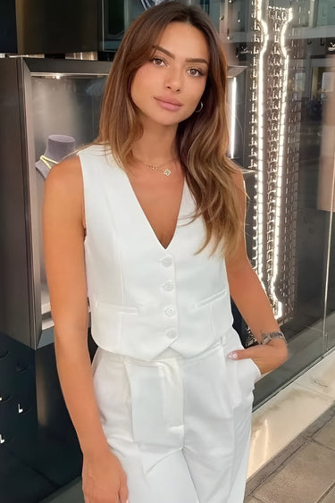Button Front Vest Top with Deep V Neck