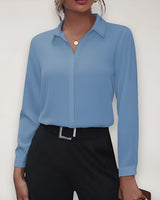Button-Up Blouse with Long Sleeves and Collar
