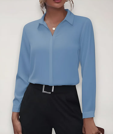 Button-Up Blouse with Long Sleeves and Collar