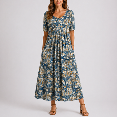 Casual Floral Midi Dress with Loose Fit