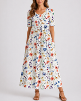 Casual Floral Midi Dress with Loose Fit