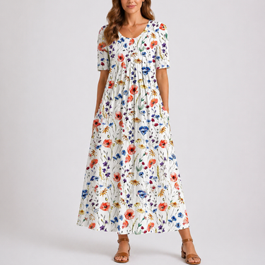 Casual Floral Midi Dress with Loose Fit