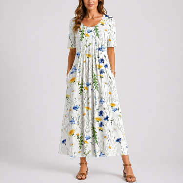Casual Floral Midi Dress with Loose Fit